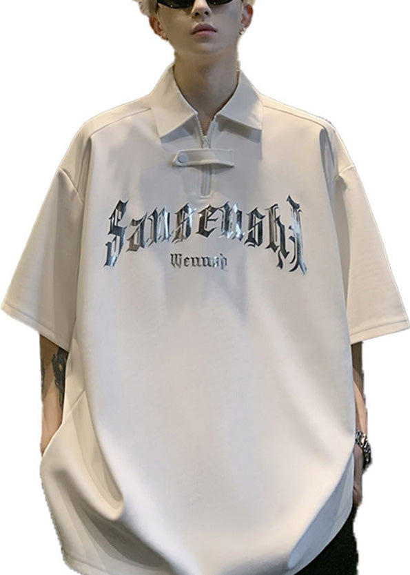 Sequins Men Size Plus Shirt Letter Cotton White Polo And