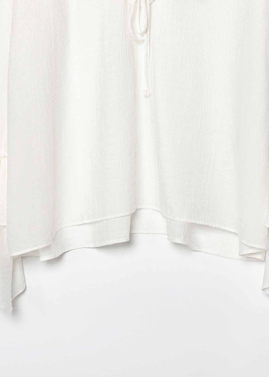 Neck Ruffled Top V Size Chiffon Patchwork White Plus Fall