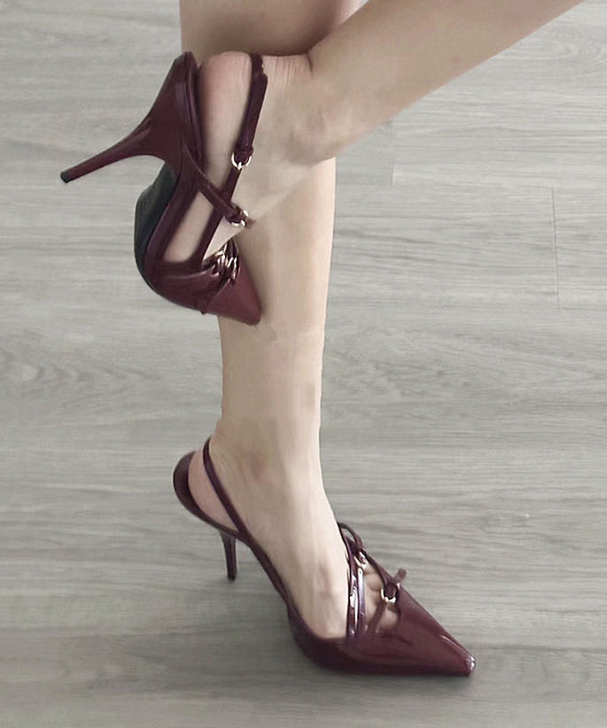 Leather High Faux Heels Sandals Pointed Splicing Red Toe