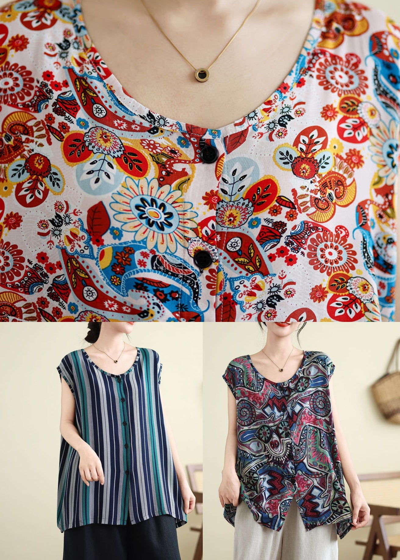 Open Side Red Patchwork Sleeveless Vest