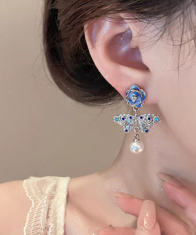 Silver Overgild Blue Zircon Crystal Retro Pearl Sterling