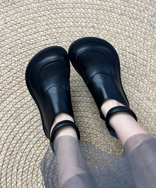 Splicing Leather Retro Comfy Boots Black Cowhide