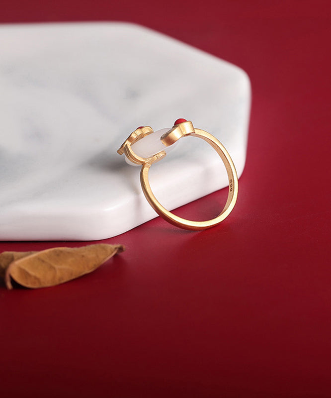 Retro Gold Sterling Silver Overgild Auspicious Clouds Agate Rings TX017