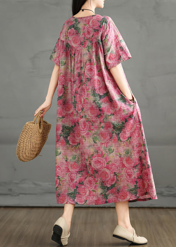 Summer Dress Print Rose Ankle Cotton Oversized