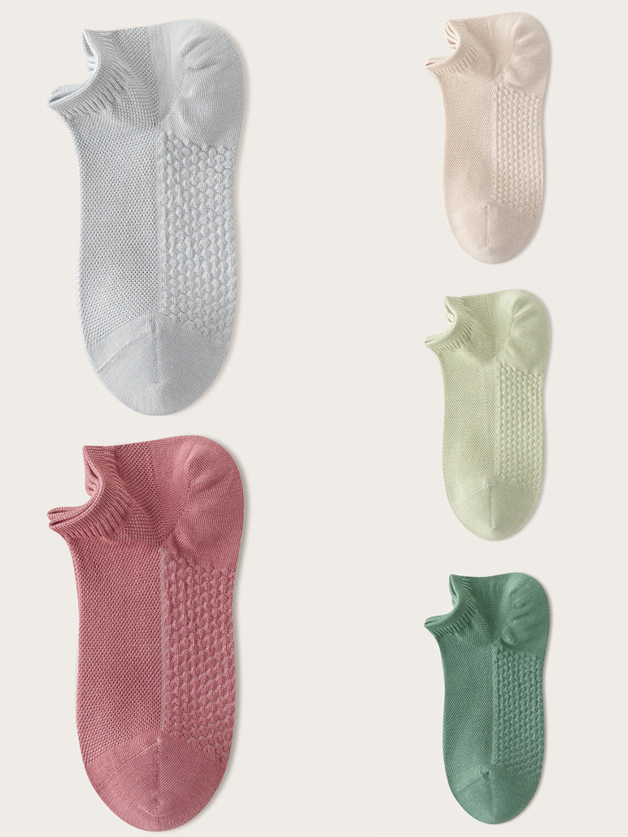 Women Color 5 Cotton Casual Pairs Socks Pure
