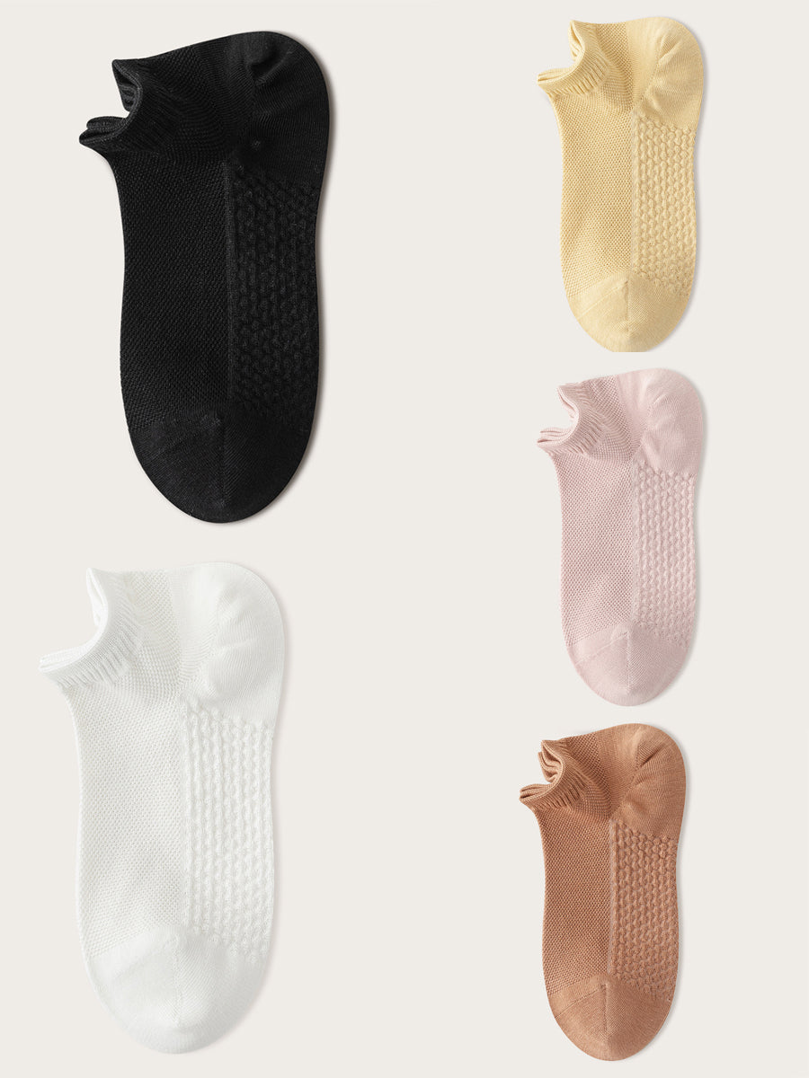 Women Color 5 Cotton Casual Pairs Socks Pure