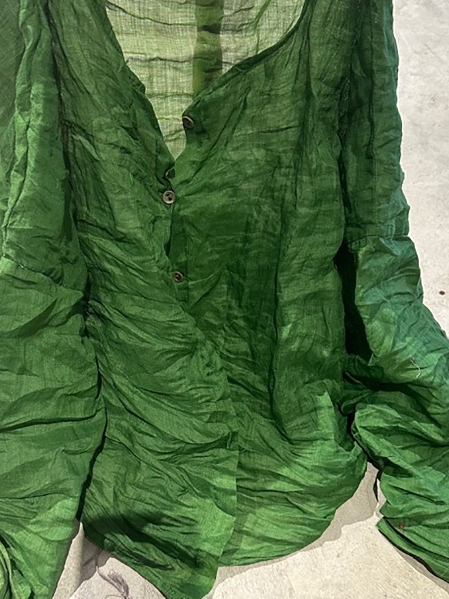 Shirt O-Neck Autumn Women Button Floral Vintage Ramie