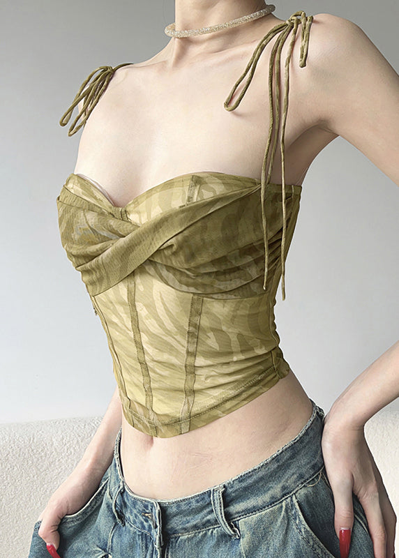 Green Tulle Shoulder Vest Strap Cold Sexy Spaghetti Short