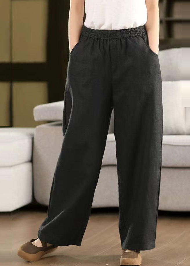 Elastic Black Oversized Linen Pants Waist Trousers Simple Summer