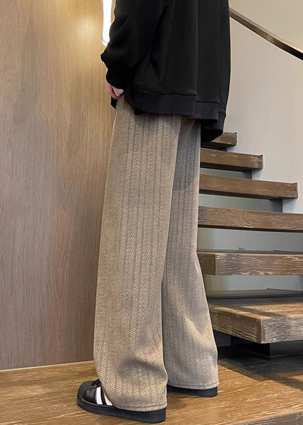 Chenille Mens Fall Pockets Brown Pants Solid Waist Simple Elastic