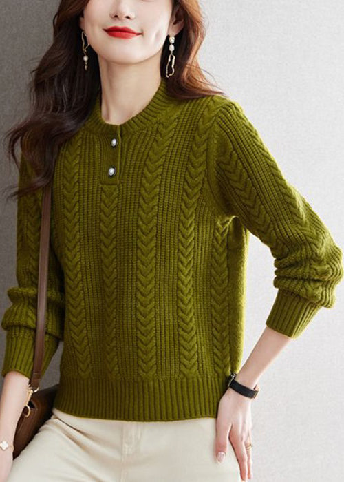 Simple Green O Neck Button Warm Cotton Knit Sweaters Spring TB020