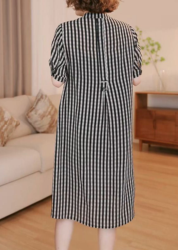 Pockets Cotton Dress Grey Tea Striped Simple Summer