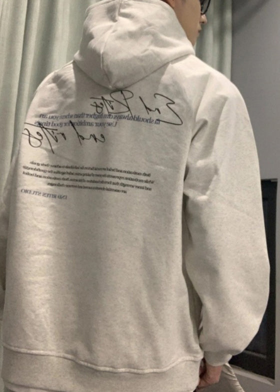 Simple Light Grey Hooded Pockets Cotton Men Sweatshirt Spring YQ021