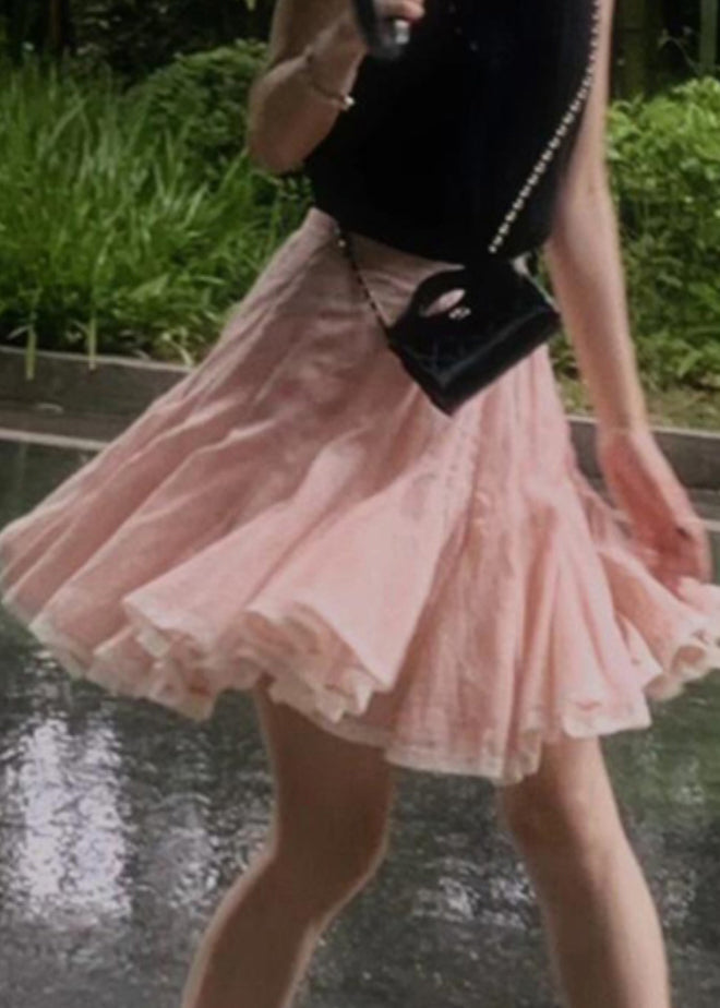 Summer Skirt Pink Lace Simple A Line Patchwork