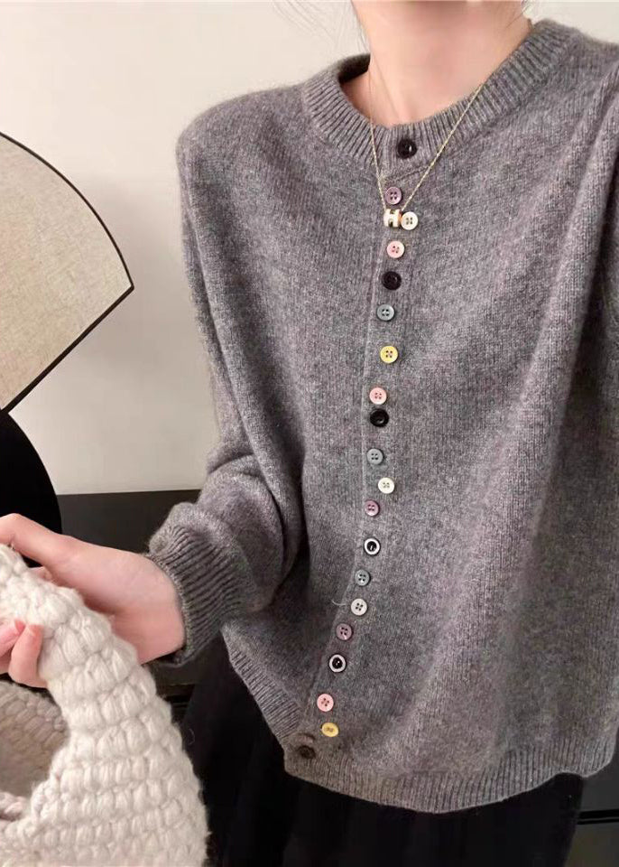 Simple Red O Neck Button Solid Woolen Coats Spring TF025