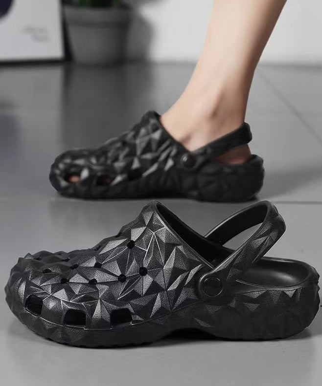 Simple Splicing Buckle Strap Hollow Out Black Slide Sandals AG1016