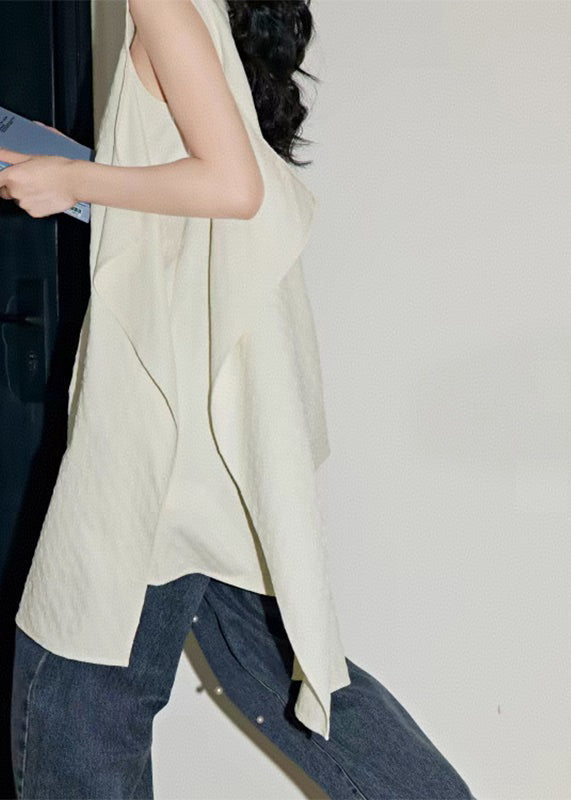 Shirts Patchwork White Simple Asymmetrical Summer