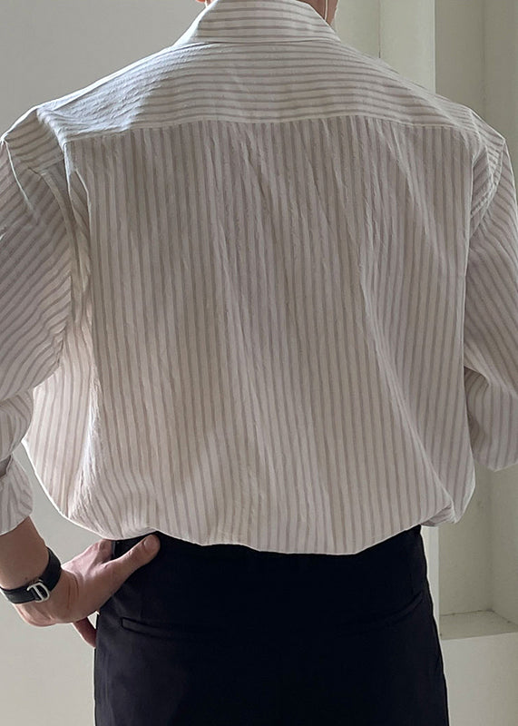 Cotton Men White Peter Shirt Pan Striped Button Spring Collar