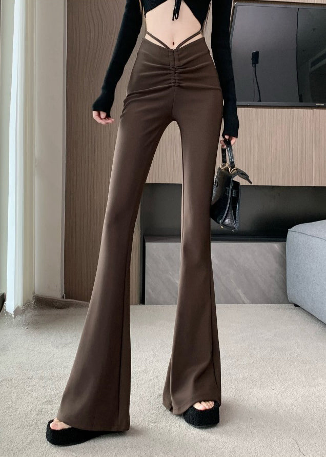 Flared Waist Style Trousers Patchwork High Summer Coffee