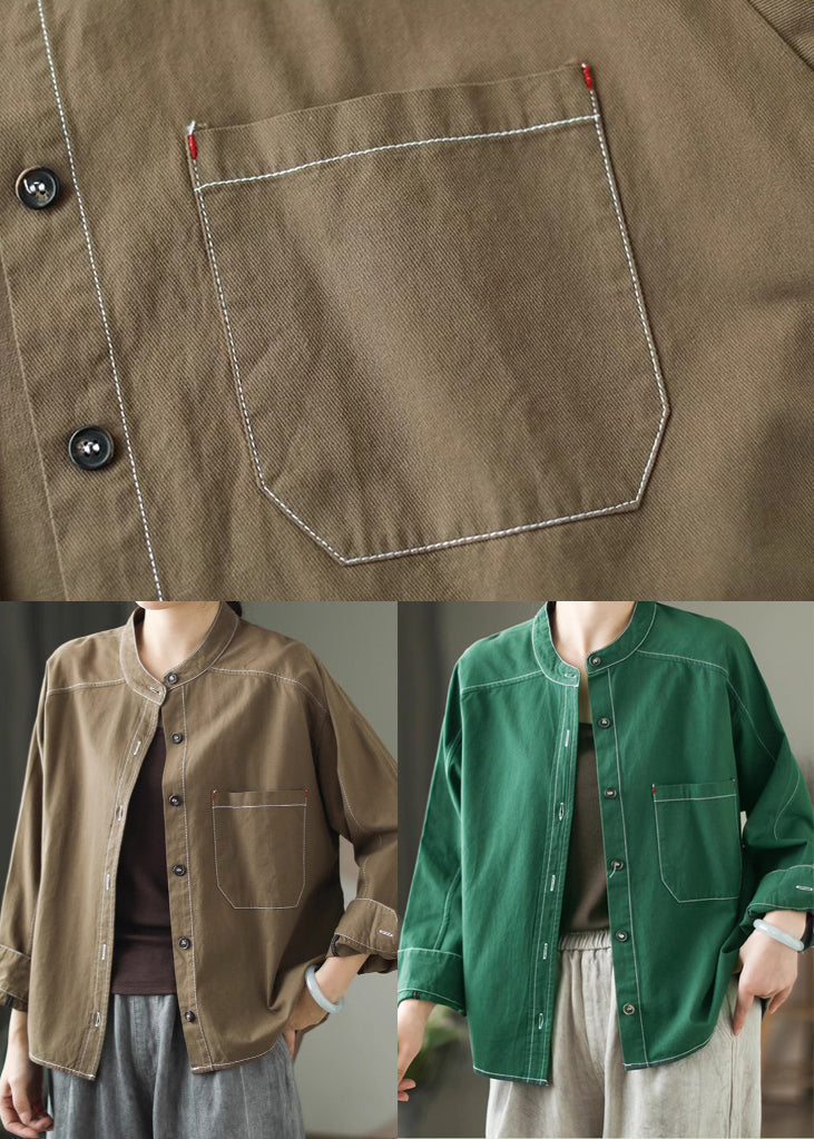 Style Grass Green Oversized Cotton Shirt Top Spring TM018