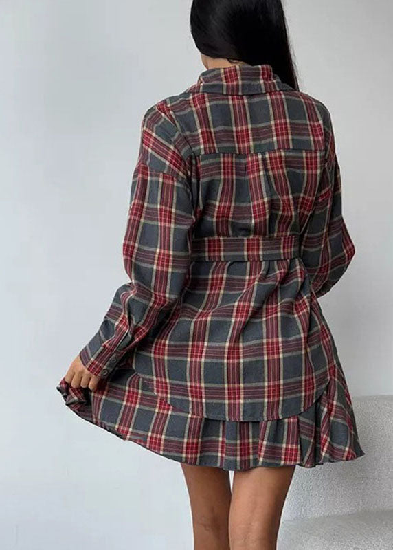 Two Cotton Style Plaid Pieces Ruffled Grey Summer Set