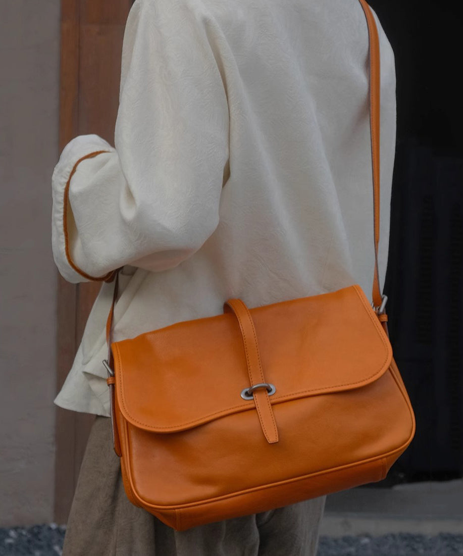 Large Shoulder Orange Bags Leather Capacity Style