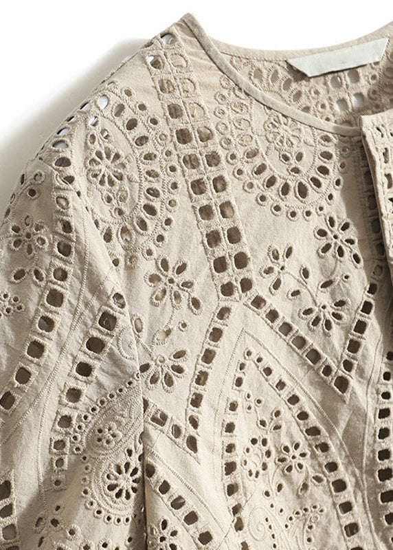 Style Top Out Green Tea Embroidered Fall Cotton Hollow