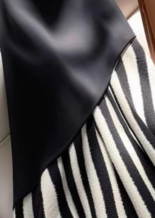 Stylish Black Zebra Pattern High Waist Patchwork Skirt Spring YJ010