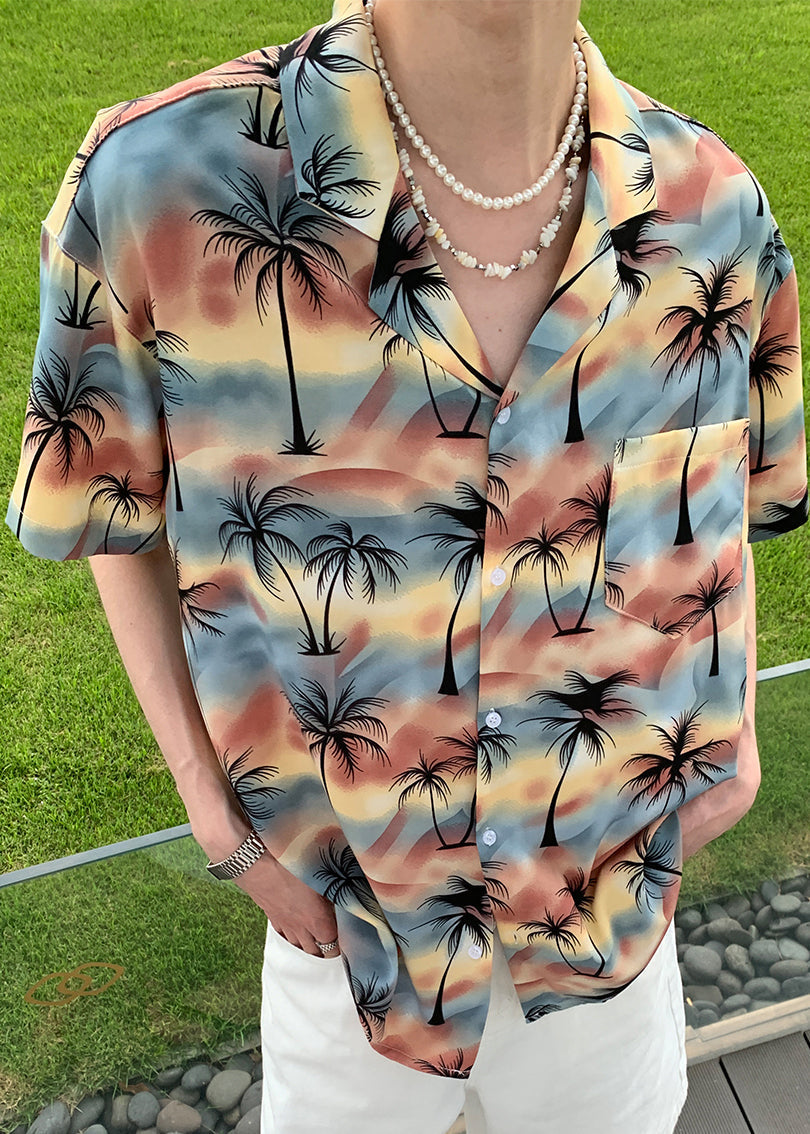 Men Stylish Pan Shirts Cotton Blue Button Collar Peter Print