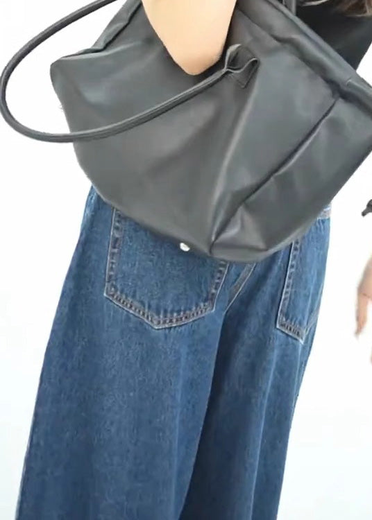 Spring Wide Stylish Pants Leg Open Side Denim Blue Pockets