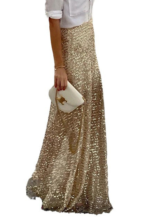 Waist Sequins High Gold Maxi Stylish Skirts Spring