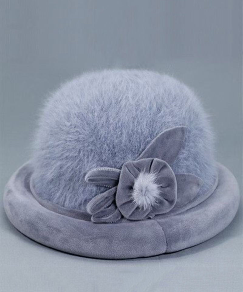 Stylish Grey Floral The Rabbit Woolen Bucket Hat RB051