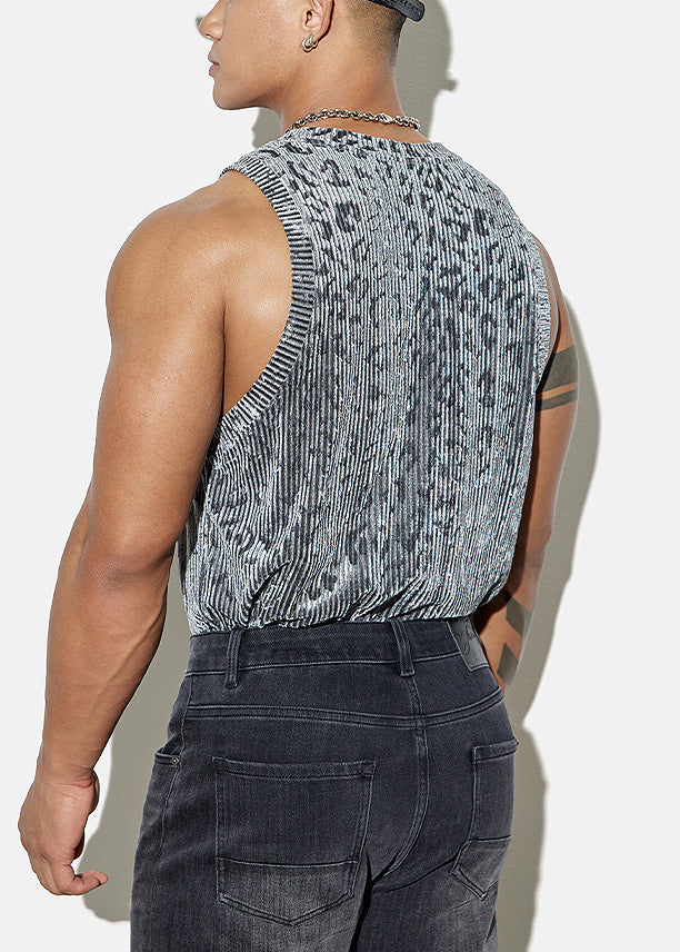 Sleeveless Cozy Stylish Velour Leopard Grey Mens Tank Silk