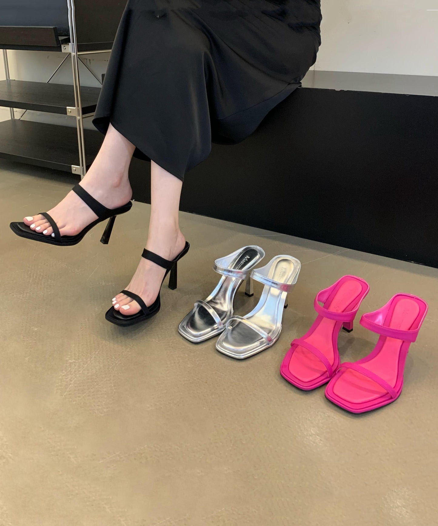 Sandals Rose Peep Stiletto Leather Faux Stylish Slide Toe