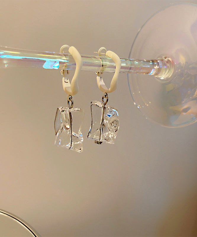 Stylish White Acrylic Alloy Asymmetrical Stone Drop Earrings YZ004