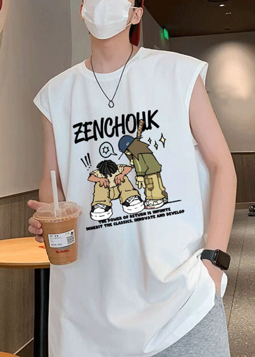 Summer Shirt Stylish Cotton White Print T Men O-Neck