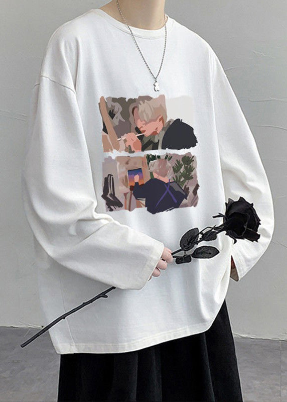 Stylish O Shirts T Neck Print White Spring Mens Cotton