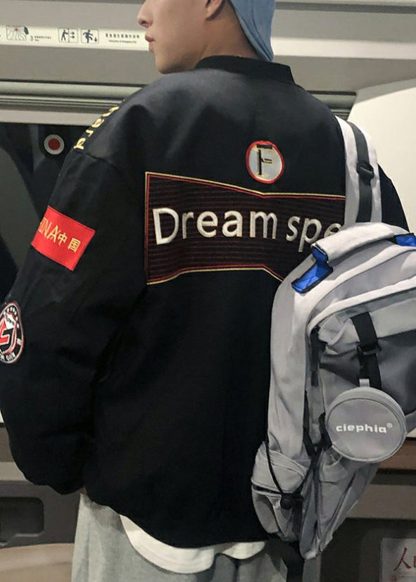 Spring Coats Cotton Black Unique Men TC006 Embroideried Patchwork