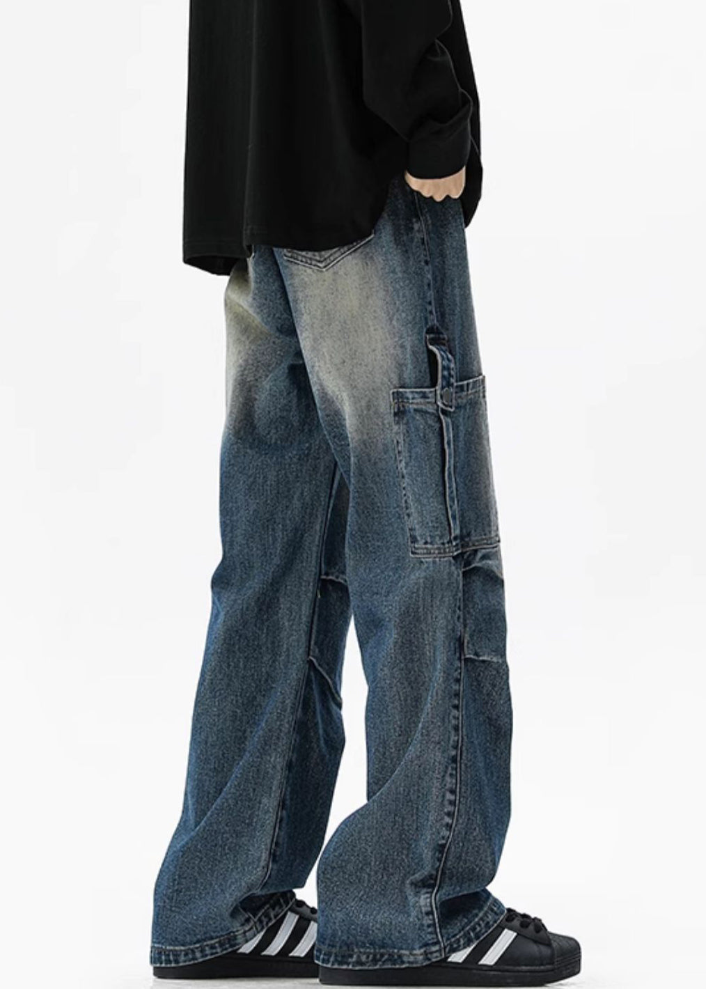 Pockets High Vintage Spring Blue Denim Waist Mens Pants