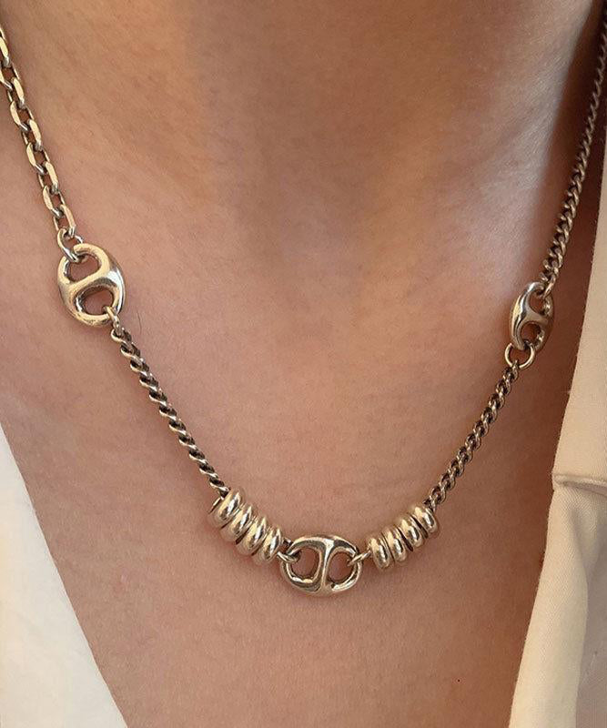 Vintage Gold Stainless Steel Chain Linked Patchwork Pendant Necklace PO005