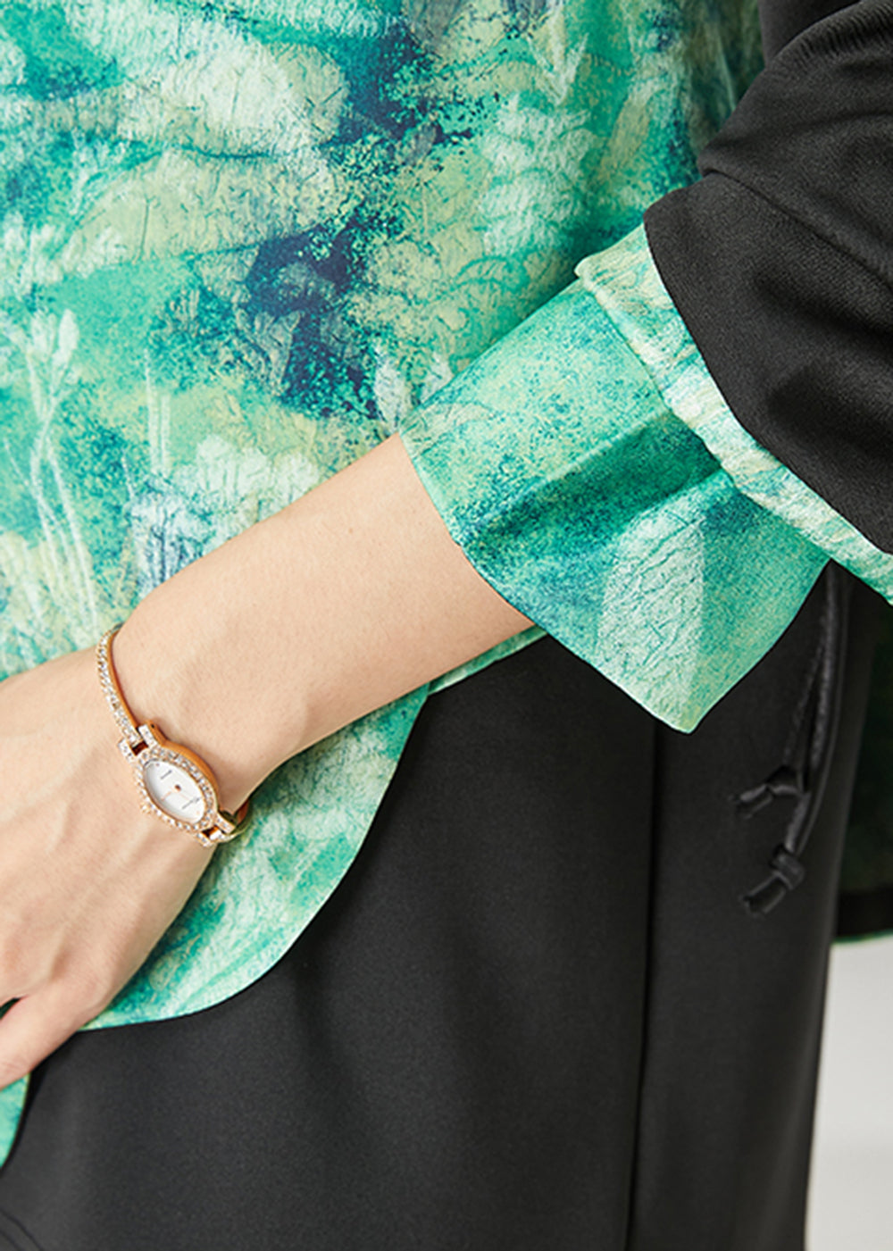 Vintage Green Tie Dye Chinese Button Women Sets 2 Pieces Spring YU1050