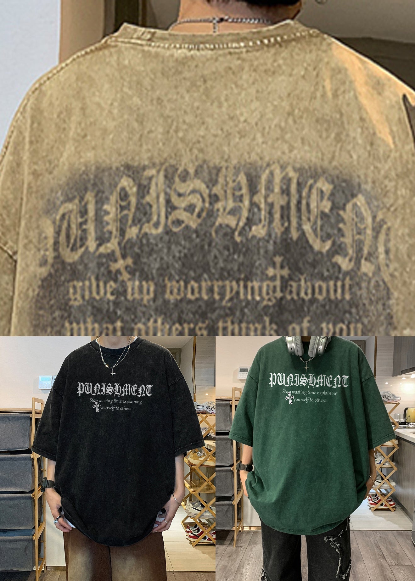 Vintage Khaki O Neck Print Cotton Graphic Tees Men Short Sleeve YL002