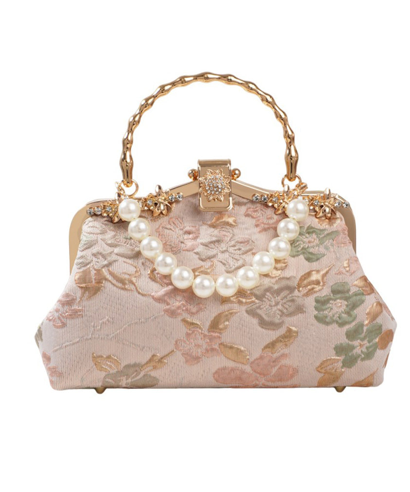 Vintage Embroidered Tote Bag Zircon Pink Bead