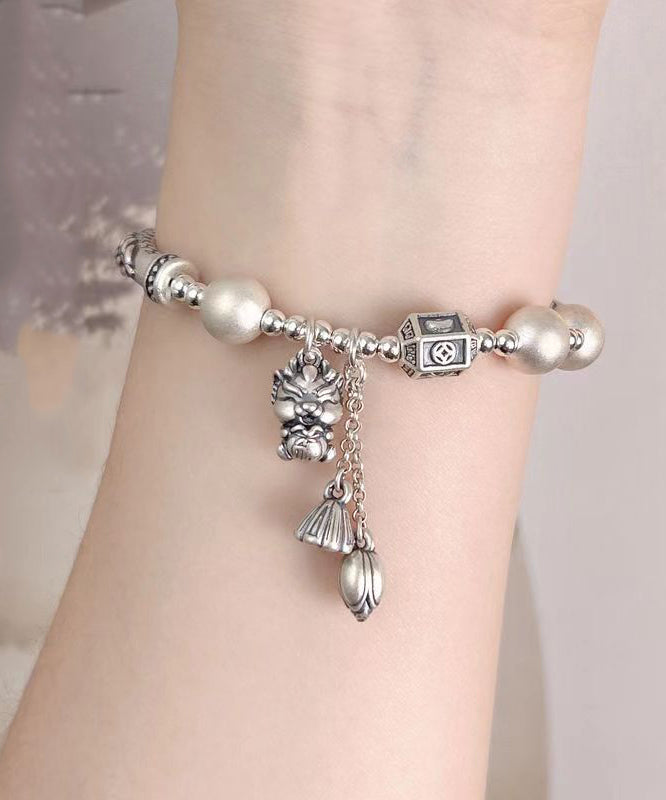 Vintage Silk Sterling Silver Agate Tassel Charm Bracelet DF1033