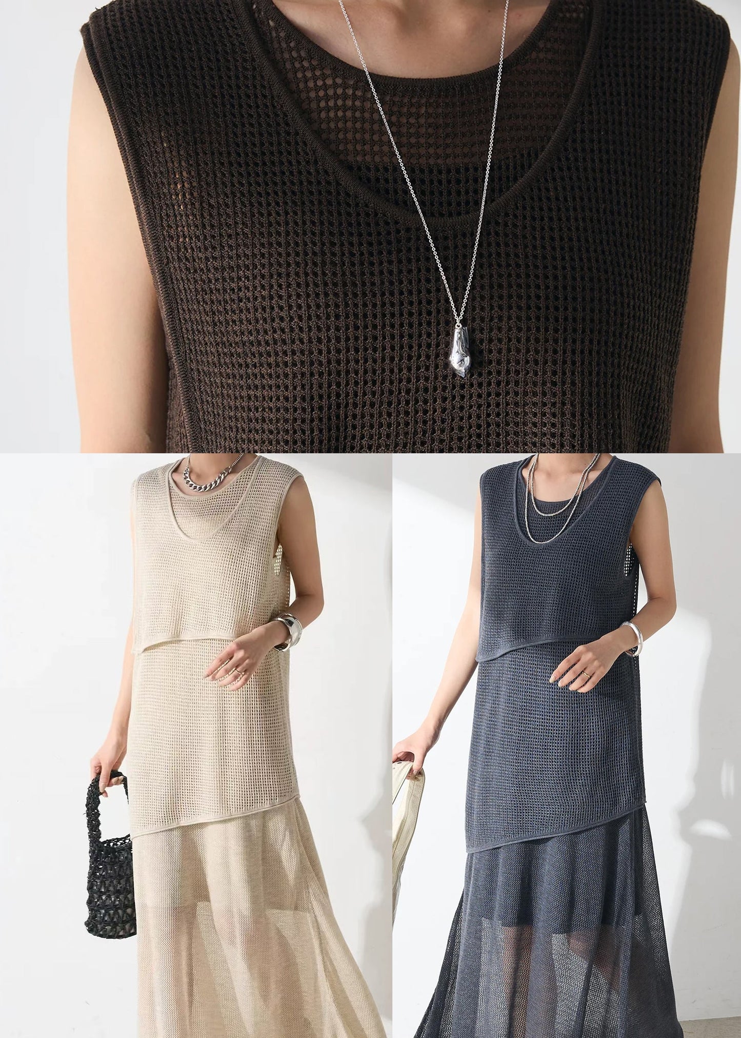 Asymmetrical Two Clothing Tulle Set Piece Women Chocolate