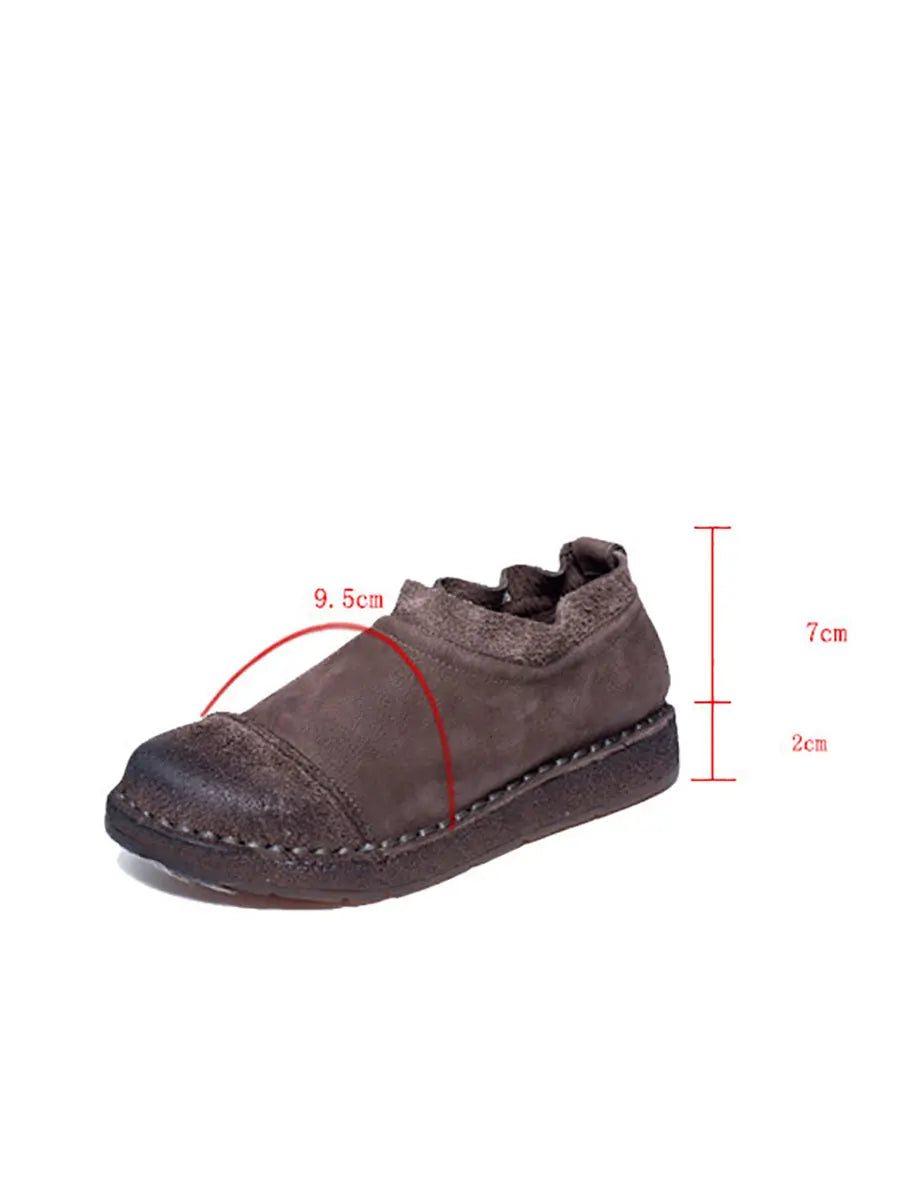 Women Retro Pure Color Leather Flat Shoes Ada Fashion