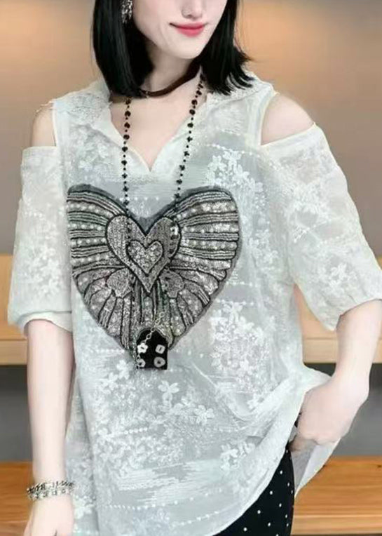 Summer White Hoodie Jacquard Shoulder Cold Cotton Women Tops