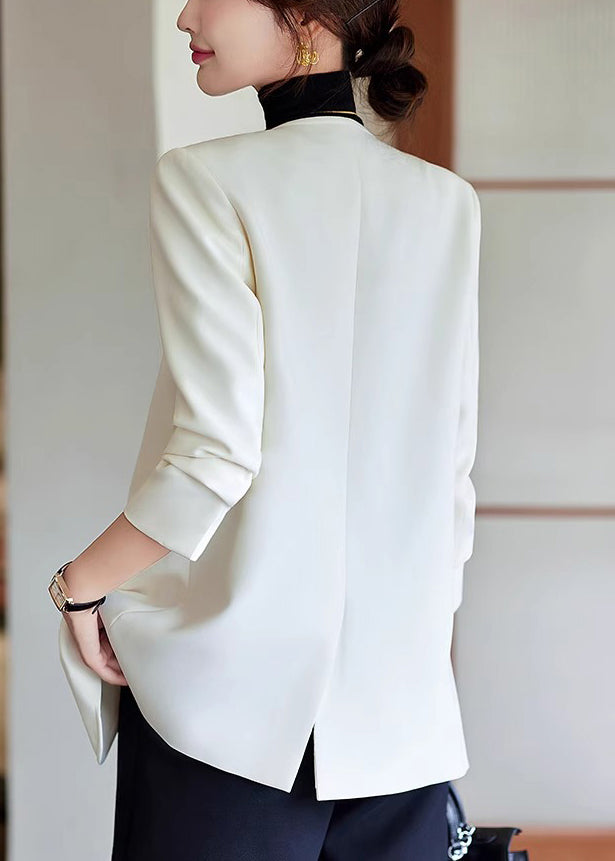 Women White V Neck Cotton Jackets Spring YJ053
