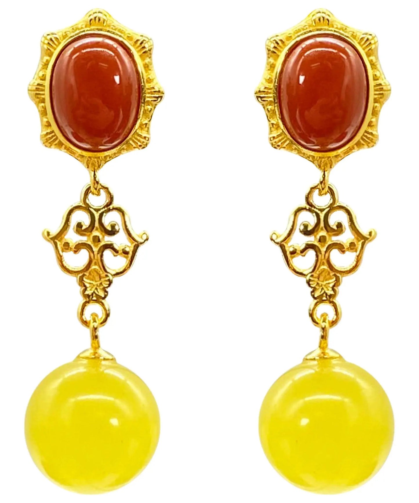 Women Yellow Sterling Silver Overgild Agate Beeswax Drop Earrings Ada Fashion