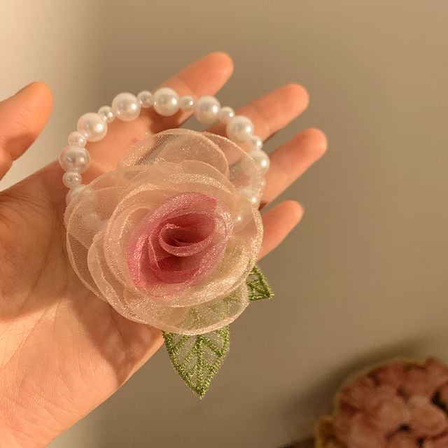 Mesh Pearl Hair Scrunchie Clip Rose (Various Tie Faux / Designs)